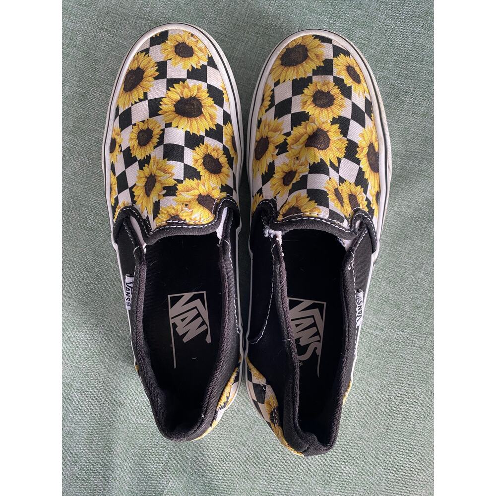 Vans Sunflower & Black/White Checkerboard Slip-Ons - Size 6.5 - Picture 5 of 10